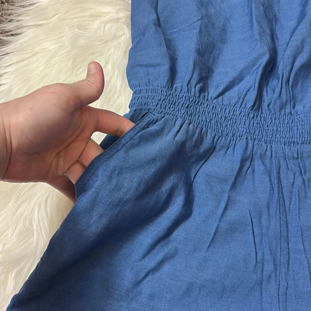 NWT Lands End Girls Youth Size L 10-12 Plus Size Chambray Cinch Waist Romper